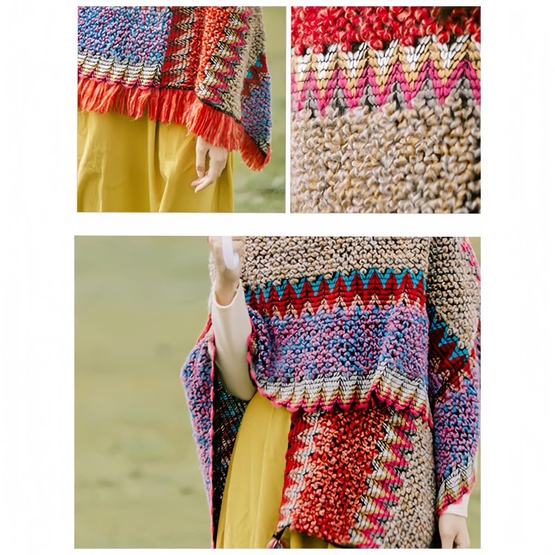 Xale Tibetano de Malha com Franjas Tibetan Knitted Tassel Shawl