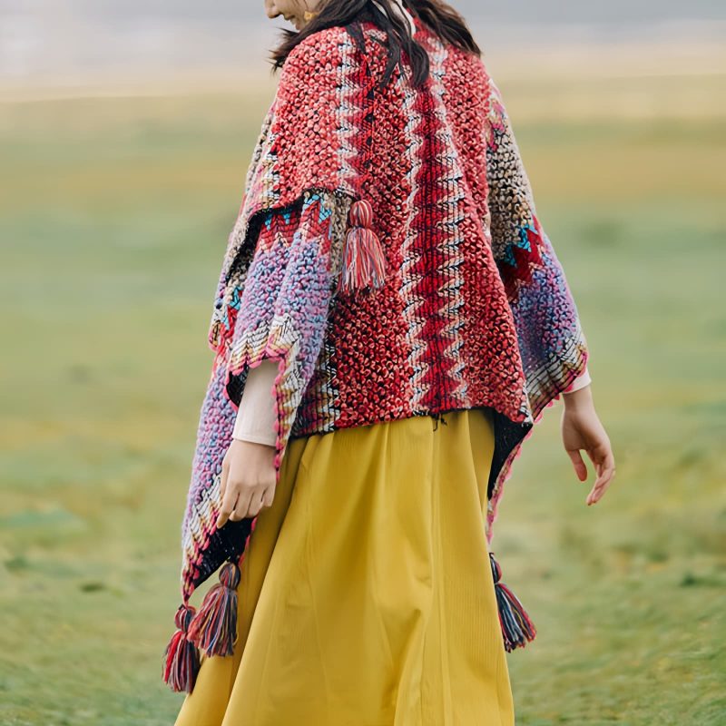 Xale Tibetano de Malha com Franjas Tibetan Knitted Tassel Shawl