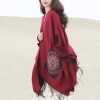 ポケット付きチベット幾何学模様マント Tibetan Geometric Mandala Shawl with Pockets