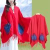 ポケット付きチベット幾何学模様マント Tibetan Geometric Mandala Shawl with Pockets