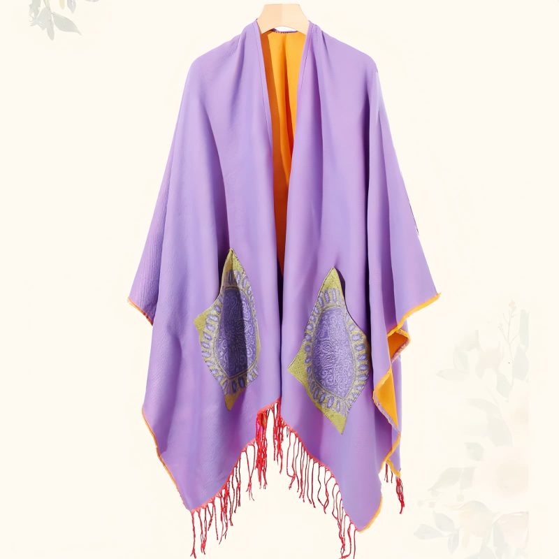 ポケット付きチベット幾何学模様マント Tibetan Geometric Mandala Shawl with Pockets