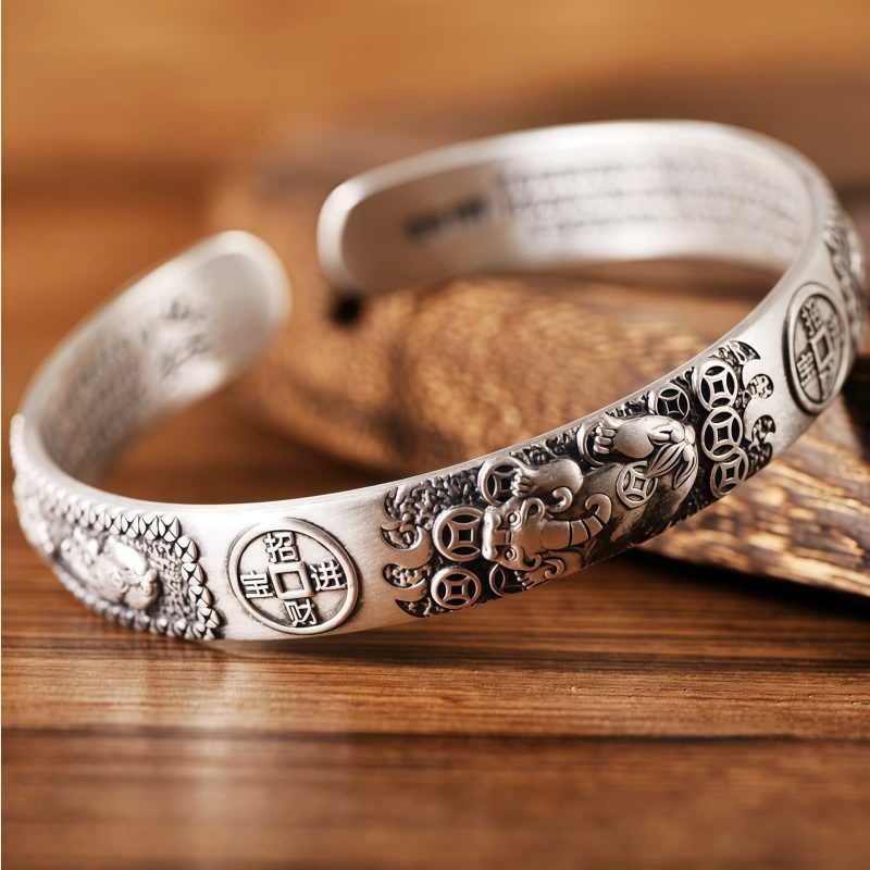Pulsera de Abundancia de Riqueza de Cobre Blanco Tibetano Tibetan White Copper Wealth Abundance Bracelet
