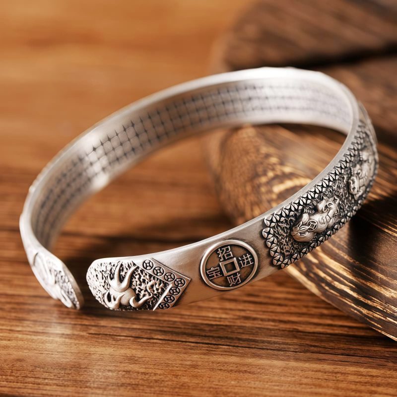 Pulsera de Abundancia de Riqueza de Cobre Blanco Tibetano Tibetan White Copper Wealth Abundance Bracelet