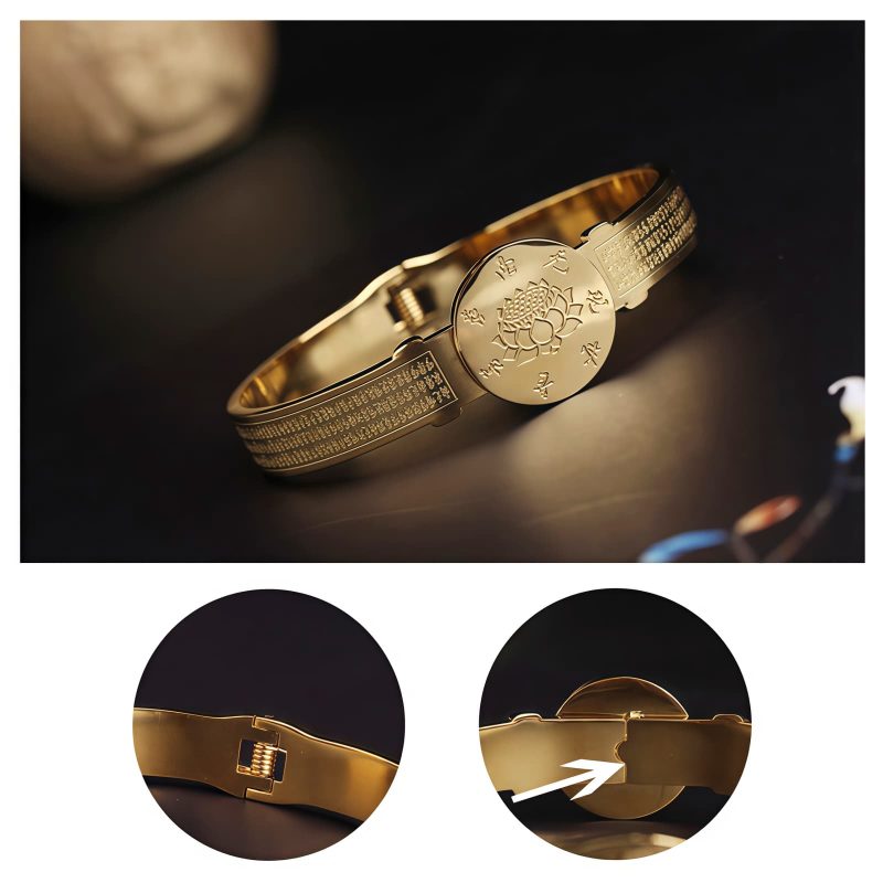 Pulsera Tibetana de Acero de Titanio con Símbolos Yin Yang y Loto Tibetan Titanium Steel Yin Yang Lotus Bracelet
