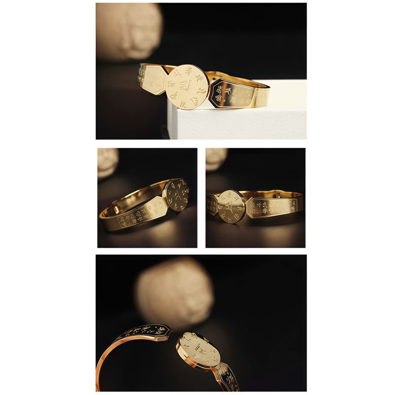 Pulsera Tibetana de Acero de Titanio con Símbolos Yin Yang y Loto Tibetan Titanium Steel Yin Yang Lotus Bracelet
