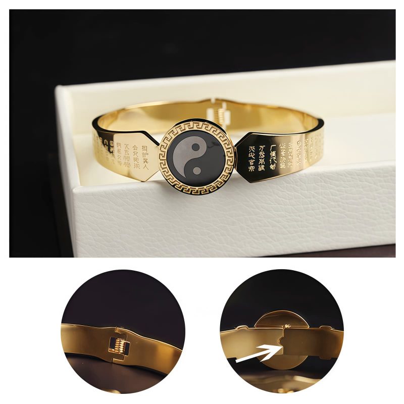 Pulsera Tibetana de Acero de Titanio con Símbolos Yin Yang y Loto Tibetan Titanium Steel Yin Yang Lotus Bracelet