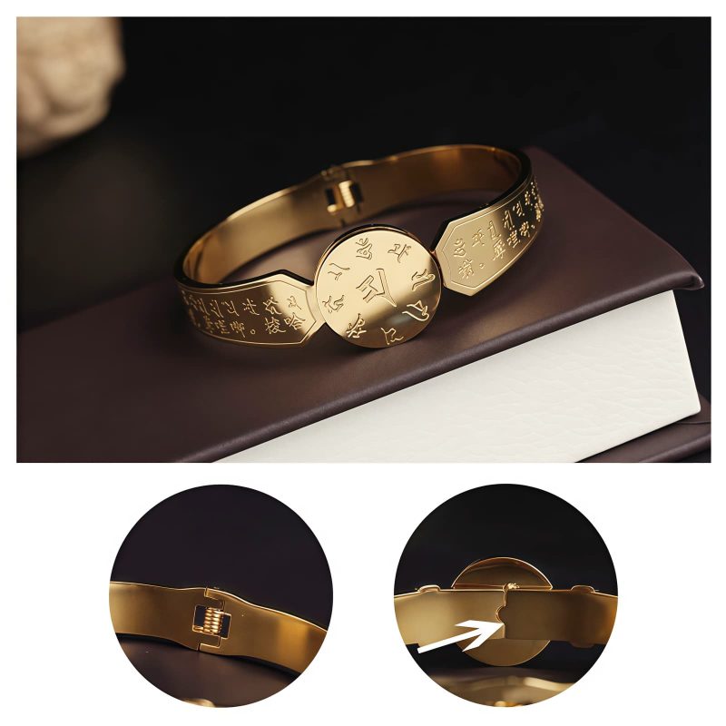 Pulsera Tibetana de Acero de Titanio con Símbolos Yin Yang y Loto Tibetan Titanium Steel Yin Yang Lotus Bracelet