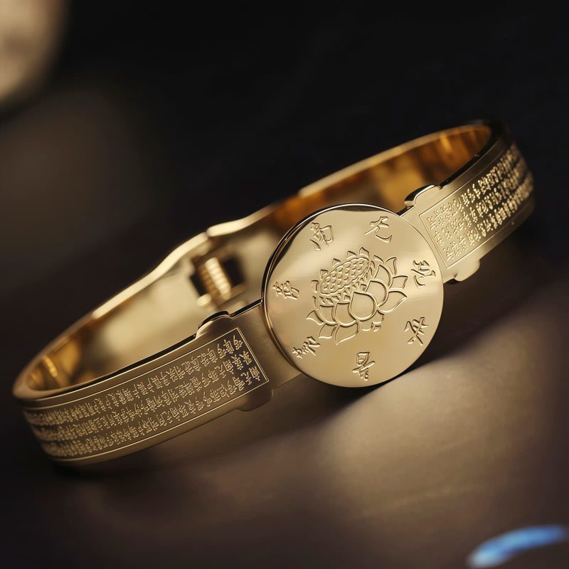 Pulsera Tibetana de Acero de Titanio con Símbolos Yin Yang y Loto Tibetan Titanium Steel Yin Yang Lotus Bracelet