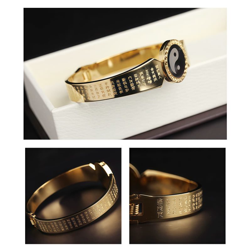 Pulsera Tibetana de Acero de Titanio con Símbolos Yin Yang y Loto Tibetan Titanium Steel Yin Yang Lotus Bracelet