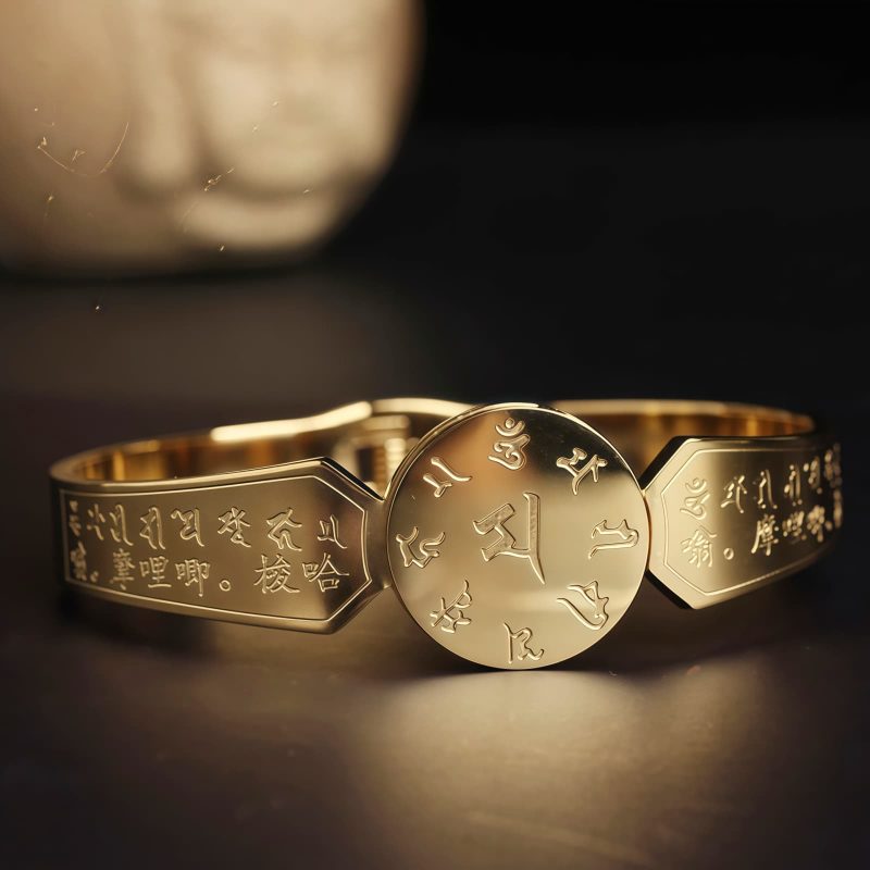Pulsera Tibetana de Acero de Titanio con Símbolos Yin Yang y Loto Tibetan Titanium Steel Yin Yang Lotus Bracelet