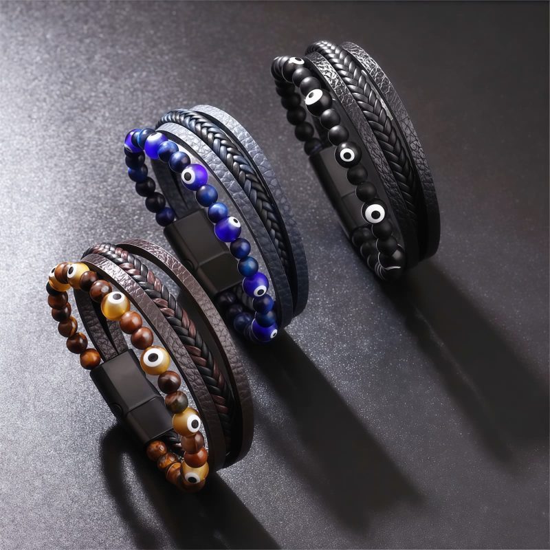 Pulseira de Proteção Olho Grego com Olho de Tigre Tiger Eye Evil Eye Protection Bracelet