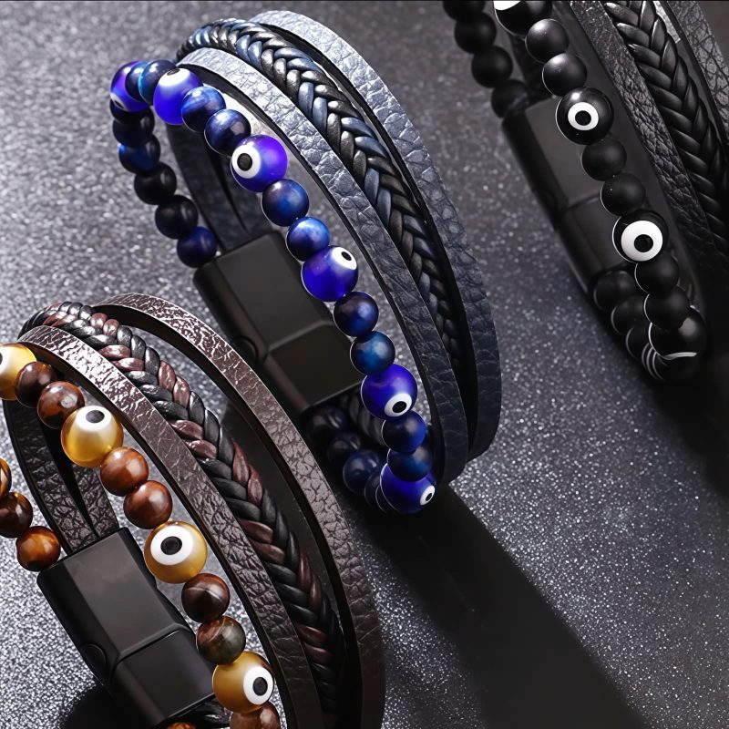 Pulseira de Proteção Olho Grego com Olho de Tigre Tiger Eye Evil Eye Protection Bracelet