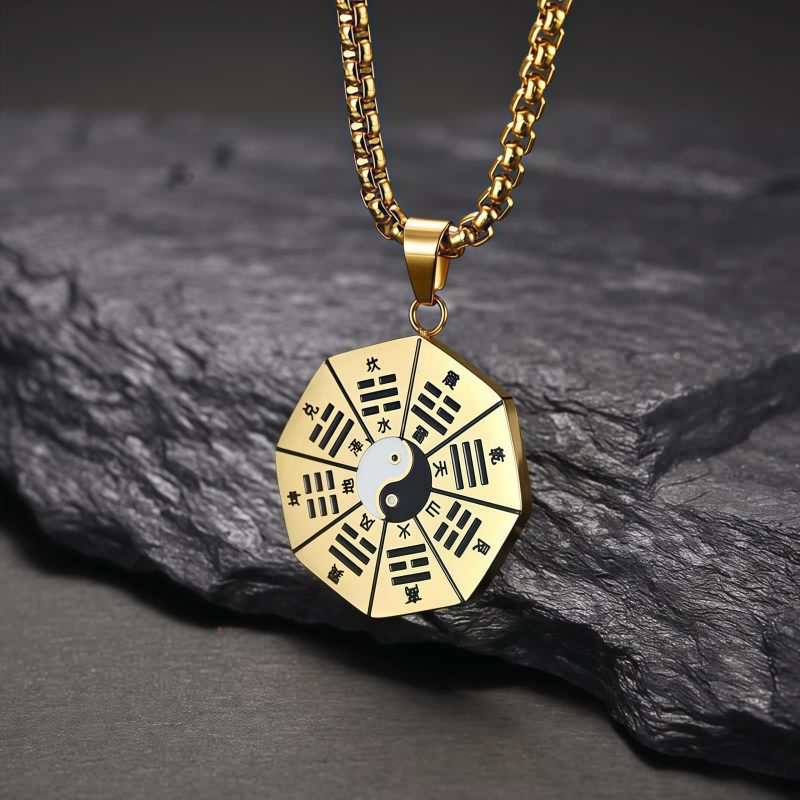 Collar con dije de Bagua Yin Yang de acero de titanio Titanium Steel Yin Yang Bagua Pendant Necklace