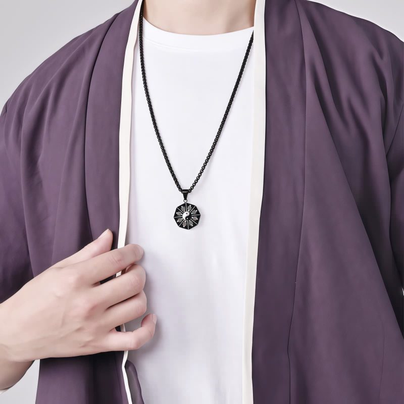 Collar con dije de Bagua Yin Yang de acero de titanio Titanium Steel Yin Yang Bagua Pendant Necklace