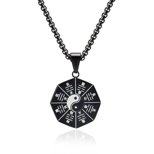 Collar con dije de Bagua Yin Yang de acero de titanio Collar con dije de Bagua Yin Yang de acero de titanio