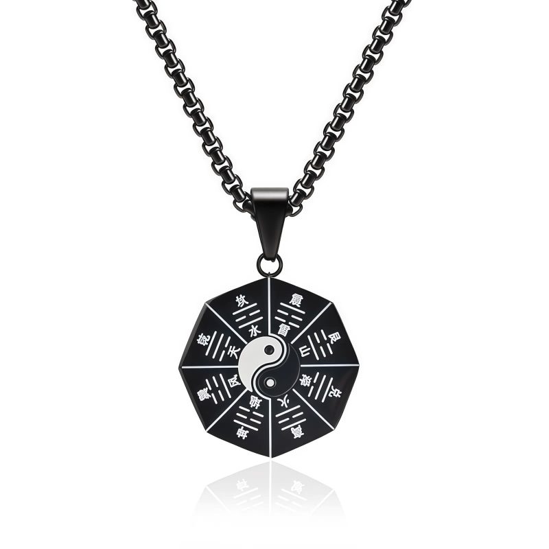 Collar con dije de Bagua Yin Yang de acero de titanio Titanium Steel Yin Yang Bagua Pendant Necklace