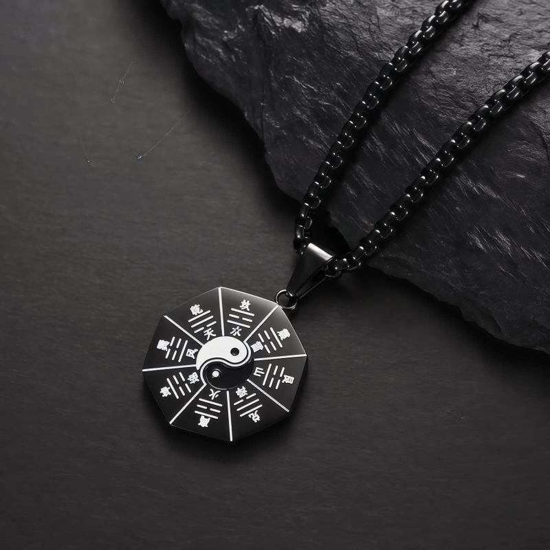 Collar con dije de Bagua Yin Yang de acero de titanio Titanium Steel Yin Yang Bagua Pendant Necklace