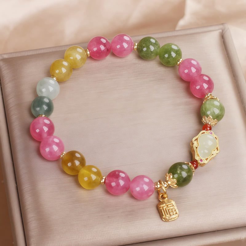 Pulseira de Amor com Caractere Fu de Turmalina Tourmaline Fu Character Love Bracelet