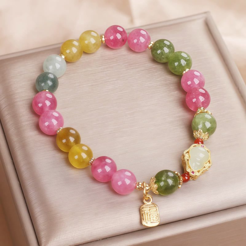 Pulseira de Amor com Caractere Fu de Turmalina Tourmaline Fu Character Love Bracelet