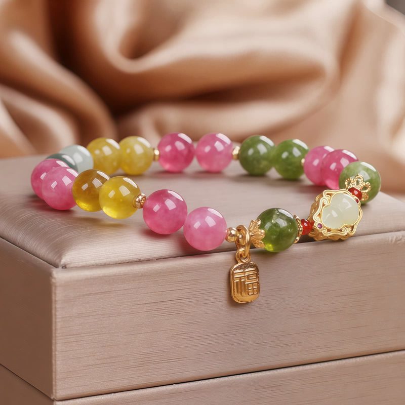 Pulseira de Amor com Caractere Fu de Turmalina Tourmaline Fu Character Love Bracelet