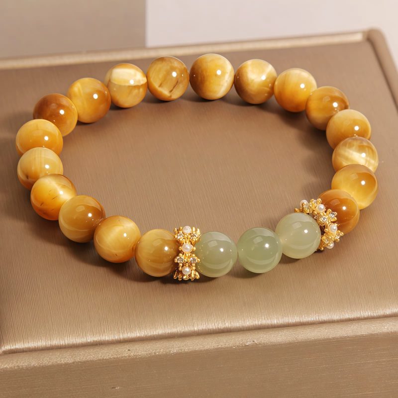 Pulsera Vintage de Ojo de Tigre y Jade para la Valentía Vintage Tiger Eye Jade Courage Bracelet