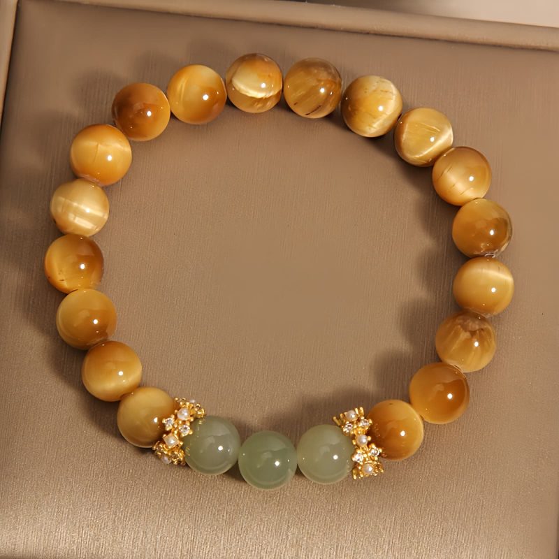 Pulsera Vintage de Ojo de Tigre y Jade para la Valentía Vintage Tiger Eye Jade Courage Bracelet