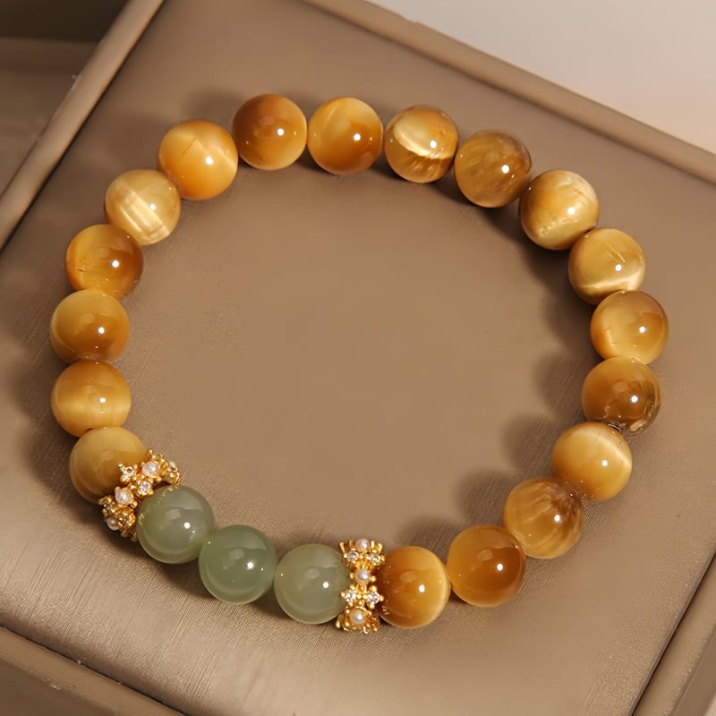 Pulsera Vintage de Ojo de Tigre y Jade para la Valentía Vintage Tiger Eye Jade Courage Bracelet