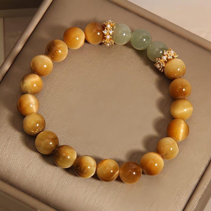 Pulsera Vintage de Ojo de Tigre y Jade para la Valentía Vintage Tiger Eye Jade Courage Bracelet