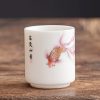 كوب شاي سيراميك أبيض مزخرف بأسماك الكوي White Ceramic Koi Fish Teacup