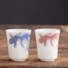 كوب شاي سيراميك أبيض مزخرف بأسماك الكوي White Ceramic Koi Fish Teacup