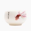 كوب شاي سيراميك أبيض مزخرف بأسماك الكوي White Ceramic Koi Fish Teacup