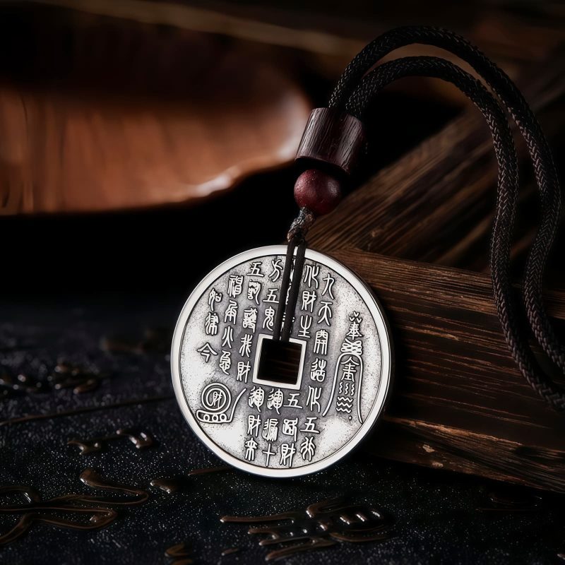 Collar con dije de Bagua Yin Yang chapado en plata Yin Yang Bagua Silver Plated Pendant Necklace