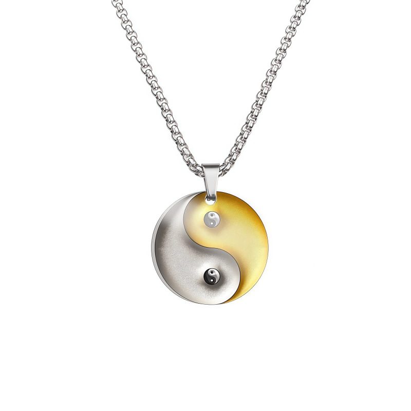 Collar con colgante de acero de titanio con diseño Yin Yang, pez Koi y dragón Yin Yang Koi Fish Dragon Titanium Steel Pendant Necklace