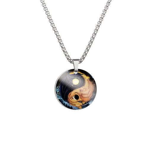 Collar con colgante de acero de titanio con diseño Yin Yang, pez Koi y dragón Collar con colgante de acero de titanio con diseño Yin Yang, pez Koi y dragón