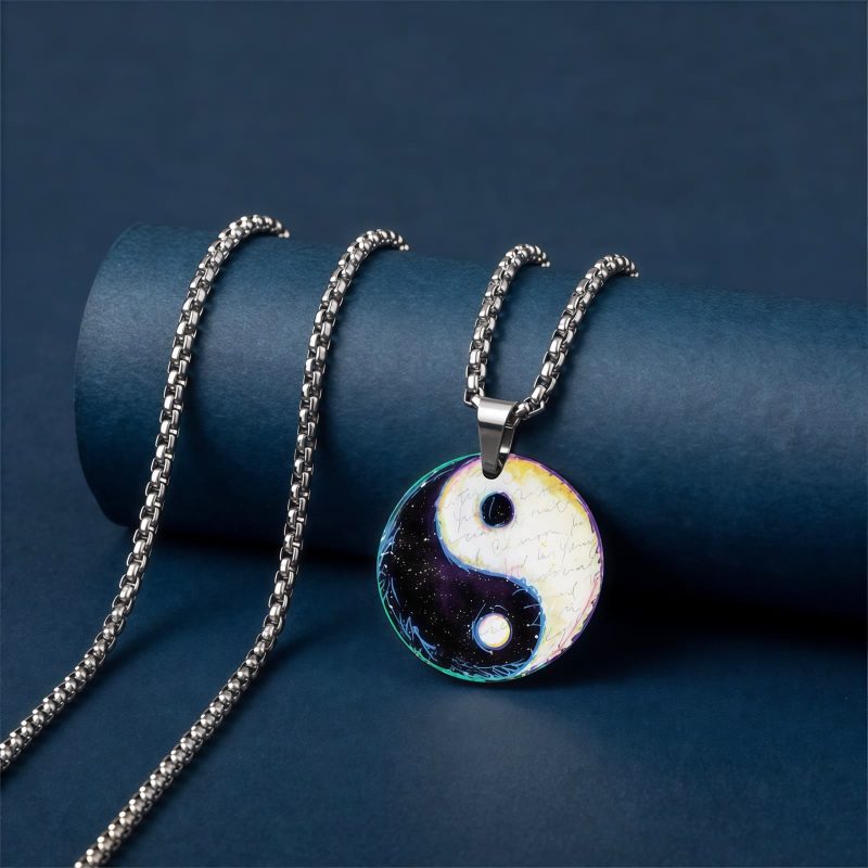Collar con colgante de acero de titanio con diseño Yin Yang, pez Koi y dragón Yin Yang Koi Fish Dragon Titanium Steel Pendant Necklace