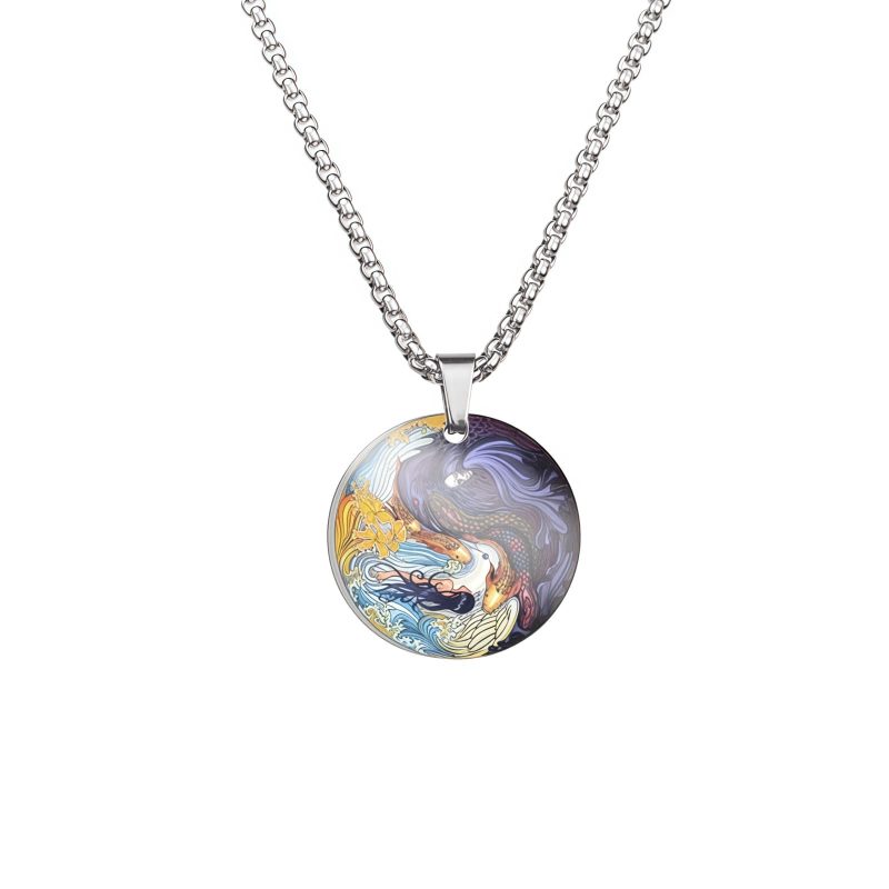 Collar con colgante de acero de titanio con diseño Yin Yang, pez Koi y dragón Yin Yang Koi Fish Dragon Titanium Steel Pendant Necklace