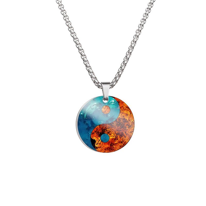Collar con colgante de acero de titanio con diseño Yin Yang, pez Koi y dragón Yin Yang Koi Fish Dragon Titanium Steel Pendant Necklace