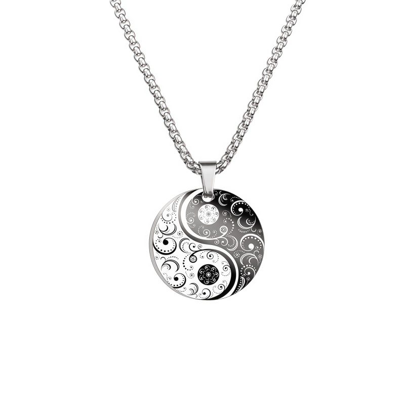 Collar con colgante de acero de titanio con diseño Yin Yang, pez Koi y dragón Yin Yang Koi Fish Dragon Titanium Steel Pendant Necklace