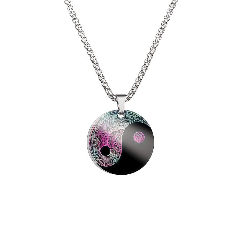 Collar con colgante de acero de titanio con diseño Yin Yang, pez Koi y dragón Yin Yang Koi Fish Dragon Titanium Steel Pendant Necklace