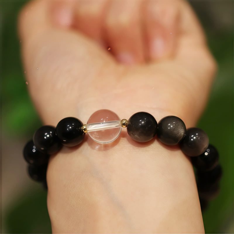 Pulsera de Cristal Yin Yang para Parejas con Obsidiana de Brillo Plateado Yin Yang Crystal Couple Bracelet with Silver Sheen Obsidian