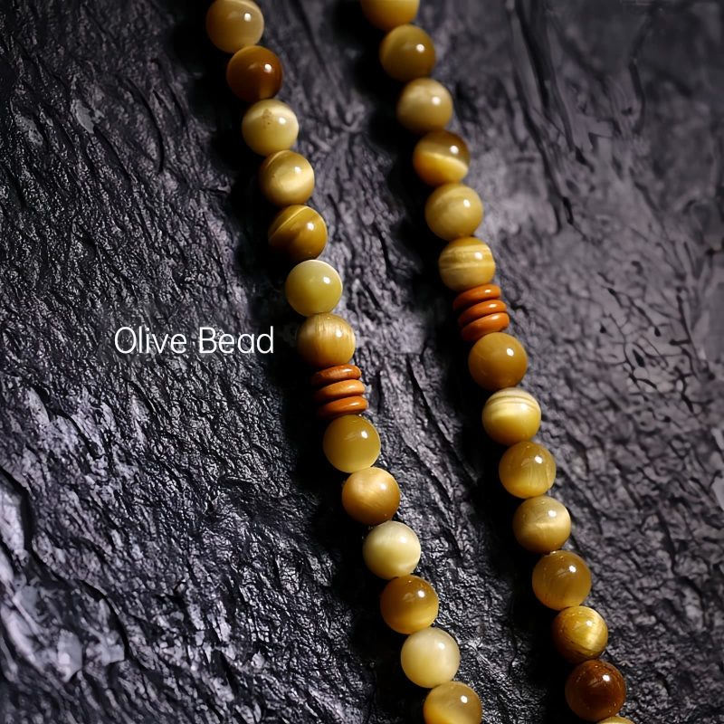 سوار يد من خرز مالا 108 حبة من عين النمر مع شرابة دورجي 108 Mala Beads Tiger Eye Dorje Tassel Bracelet