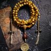سوار يد من خرز مالا 108 حبة من عين النمر مع شرابة دورجي 108 Mala Beads Tiger Eye Dorje Tassel Bracelet