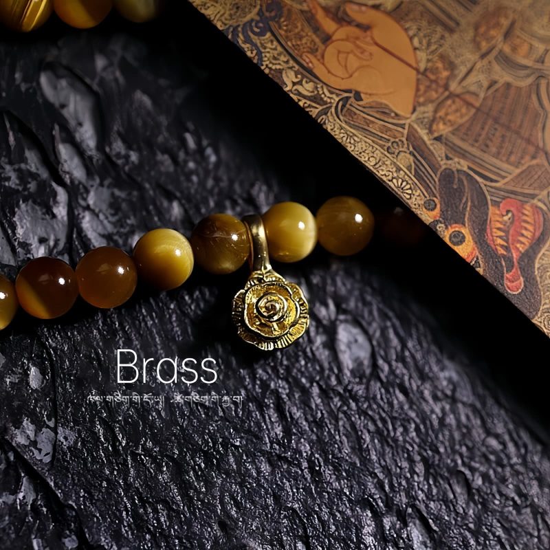 سوار يد من خرز مالا 108 حبة من عين النمر مع شرابة دورجي 108 Mala Beads Tiger Eye Dorje Tassel Bracelet
