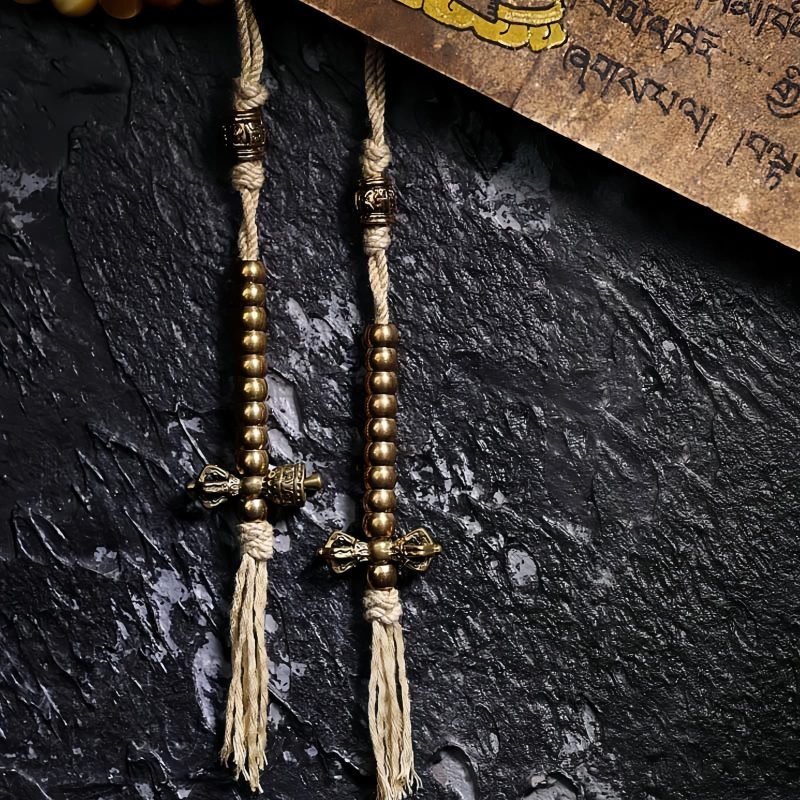 سوار يد من خرز مالا 108 حبة من عين النمر مع شرابة دورجي 108 Mala Beads Tiger Eye Dorje Tassel Bracelet