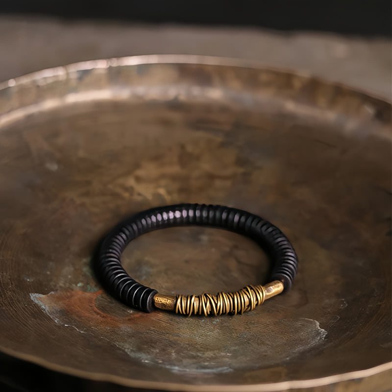 Pulseira de Cobre de Ébano Tibetano para Acalmar Calm Tibetan Ebony Wood Copper Bracelet