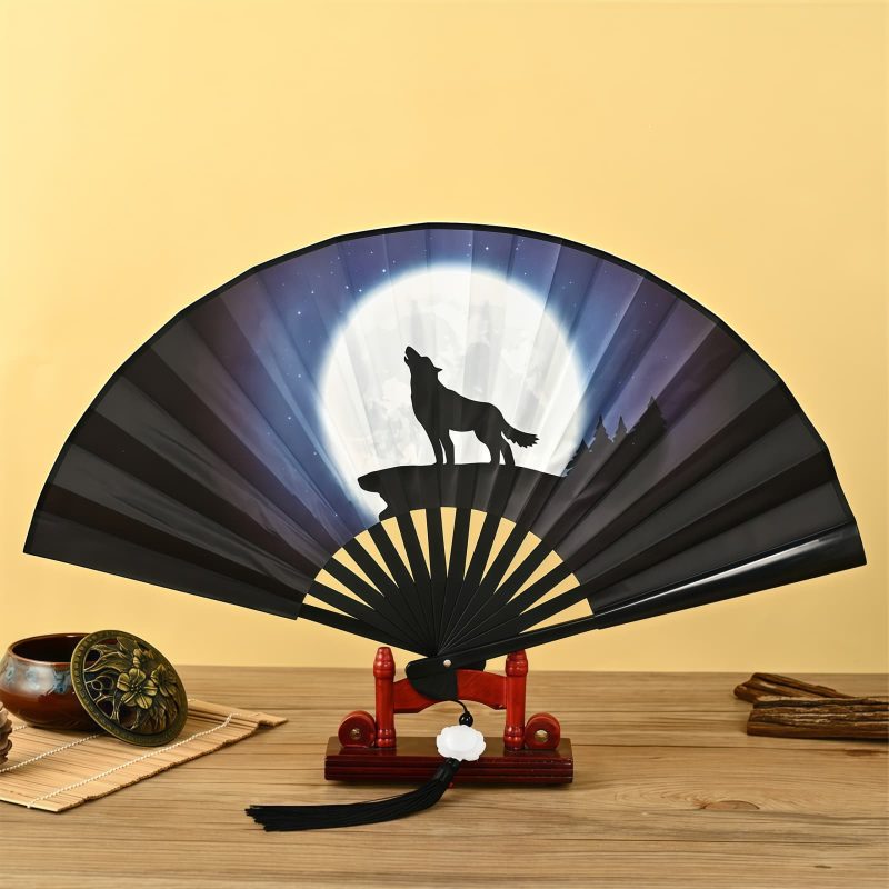 مروحة يدوية قابلة للطي بتصميم تنين وفينيق صيني Chinese Dragon Phoenix Handheld Folding Fan