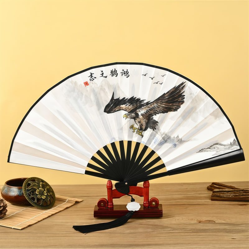 مروحة يدوية قابلة للطي بتصميم تنين وفينيق صيني Chinese Dragon Phoenix Handheld Folding Fan