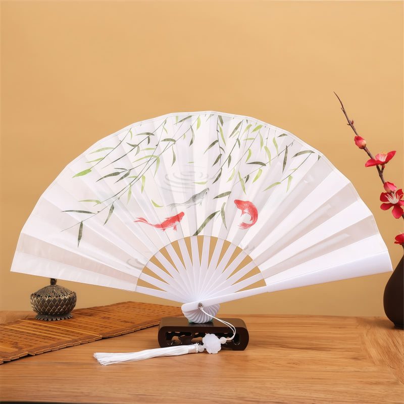 مروحة يدوية قابلة للطي بتصميم تنين وفينيق صيني Chinese Dragon Phoenix Handheld Folding Fan