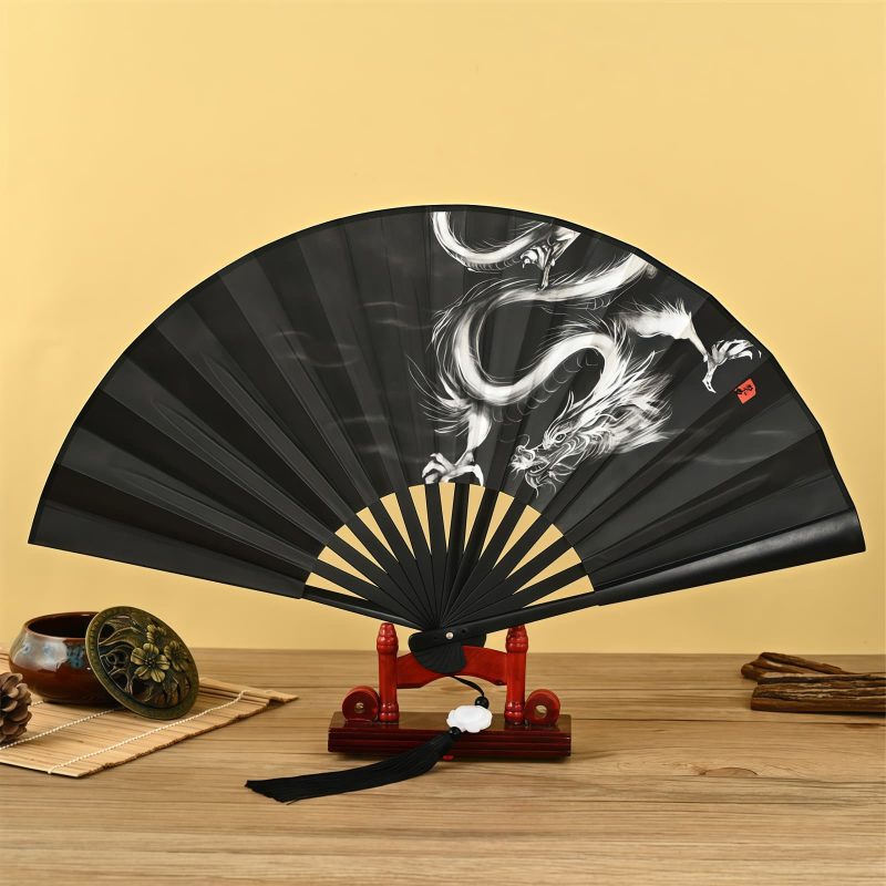 مروحة يدوية قابلة للطي بتصميم تنين وفينيق صيني Chinese Dragon Phoenix Handheld Folding Fan