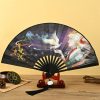 مروحة يدوية قابلة للطي بتصميم تنين وفينيق صيني Chinese Dragon Phoenix Handheld Folding Fan
